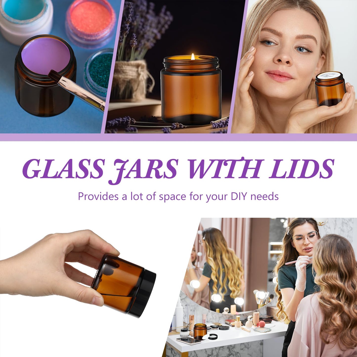 30 Pcs 4 oz Amber Glass Jars with Black Lids Leakproof Round Airtight Jars Empty Cosmetic Jars with Inner Liners Lid for Candle Making Storing Lotions Spice Powder Liquid Sample Makeup (Black,Amber)