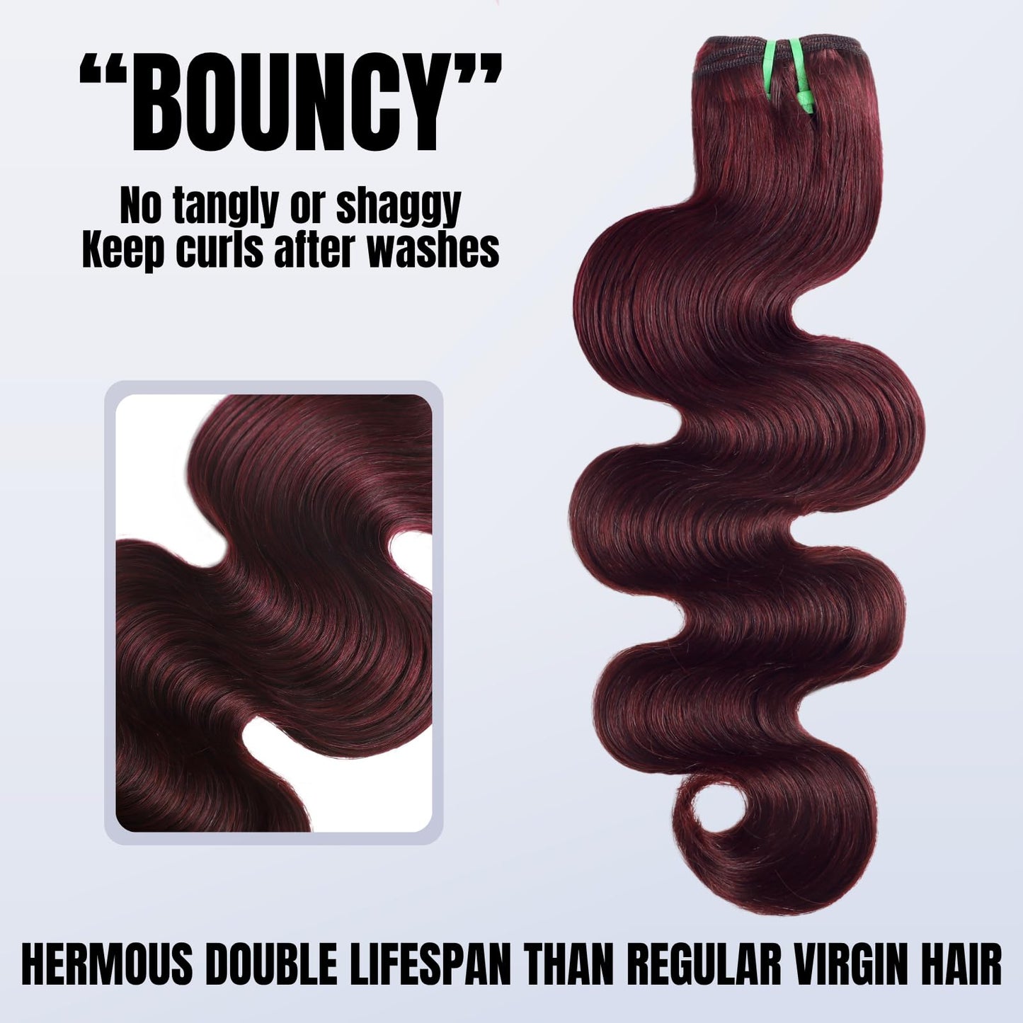 HERMOUS 13A Double Drawn 99J Dark Burgundy Human Hair Bundles Body Wave, Double Lifespan Than Regular Bundle Keep Silky & Soft After Washes Colored #99J Wine Single Bundles Raw Hair Quick Weave 10 IN