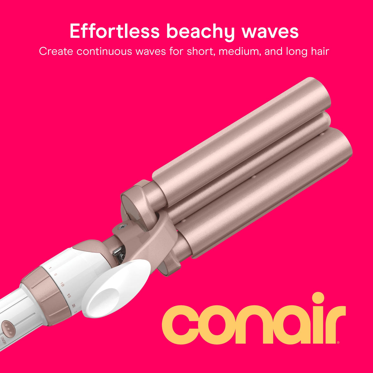 Conair Curling Iron & Waver Hair Tool, Triple Barrel, White/Rose Gold