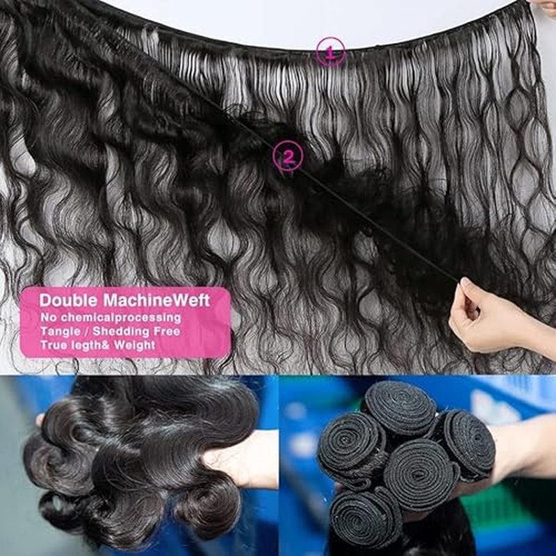 Selina Body Wave 3 Bundles Human Hair with Closure 20 22 24 +18 Inch 4x4 Free Part Lace Closure Human Hair 100% Unprocessed Brazilian Virgin Deals Hair Extensions Quick Weave Bundle Natural Black