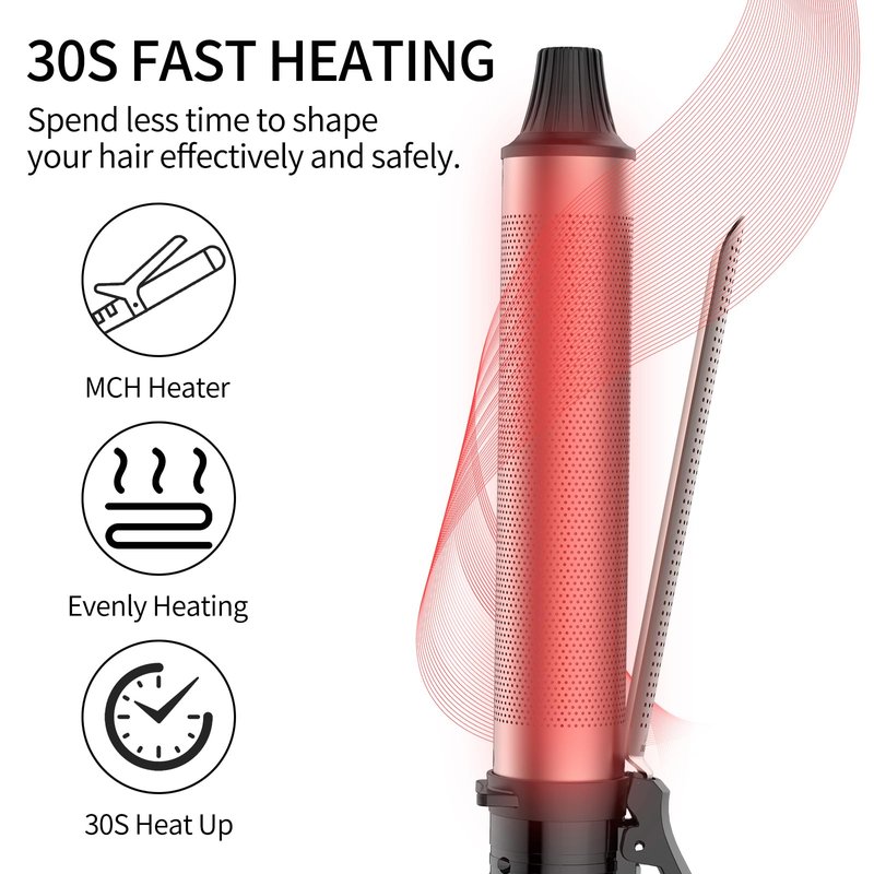 K&K MCH Professional Curling Iron. The Temperature of the Button Version can Reach up to 450 Degrees Fahrenheit. Rose Gold Aluminum Tube Curler.