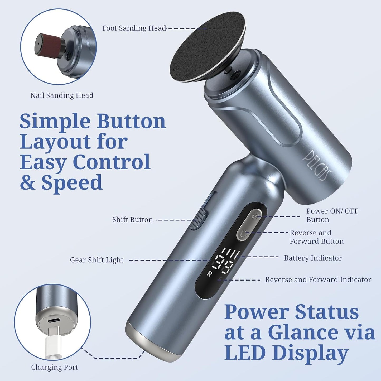 Electric Foot Callus Remover - Upgraded 2-in-1 Manicure & Pedicure Kit with LED Screen | Cordless Grey Filer for Thick Nails