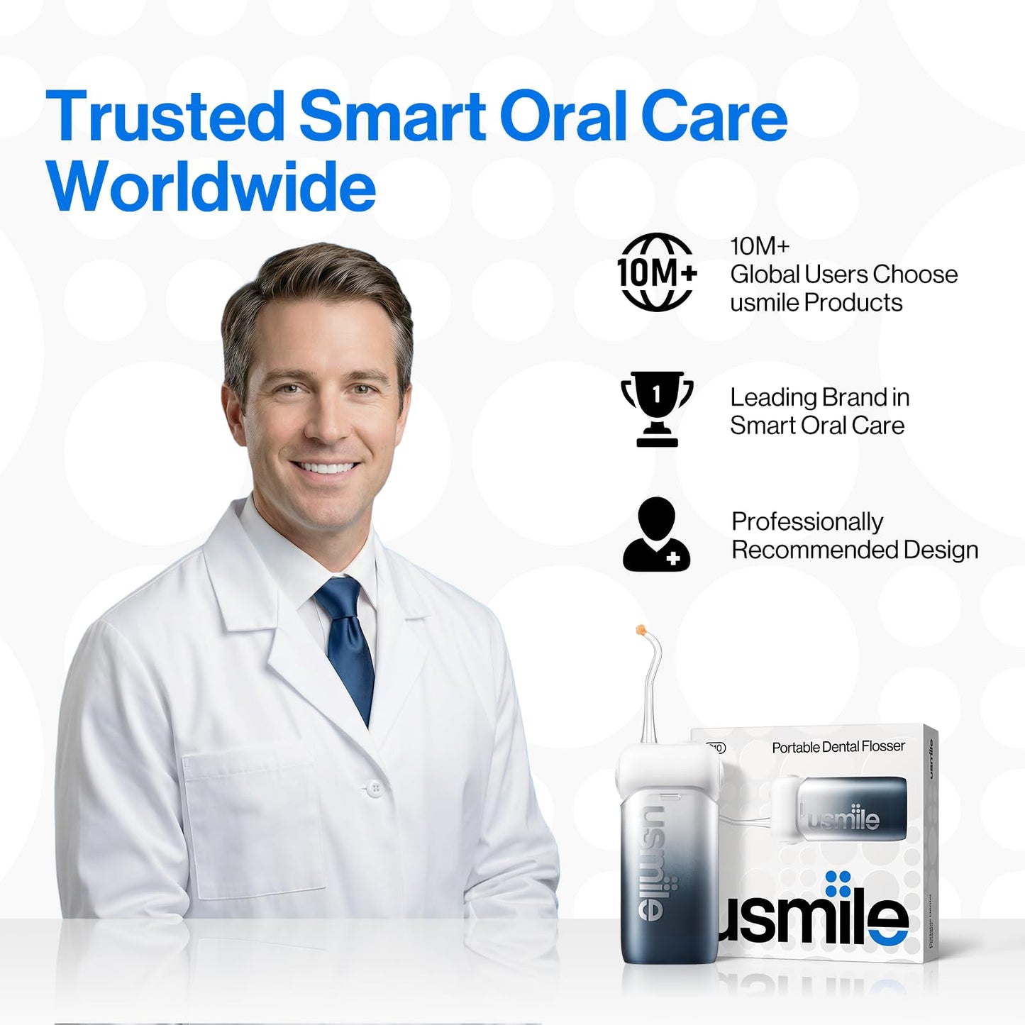 usmile C10 Portable Water Flosser – Travel-Friendly, 95-Day Battery, 4 Modes, 360° Nozzle, 180ml Tank, IPX7 Waterproof, Dentist-Recommended for Braces, Implants & Sensitive Gums (Inkstone Black)