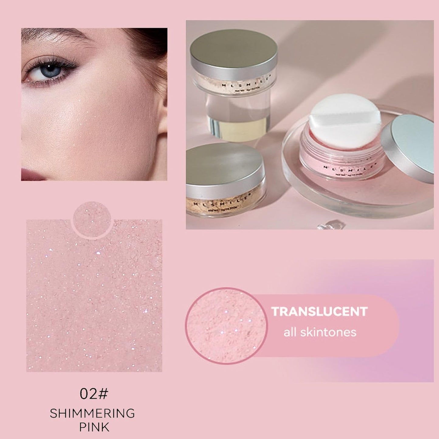 Translucent Shimmer Setting Powder - Waterproof Oil Control | Long-Lasting Face Highlighter for All Skin Types