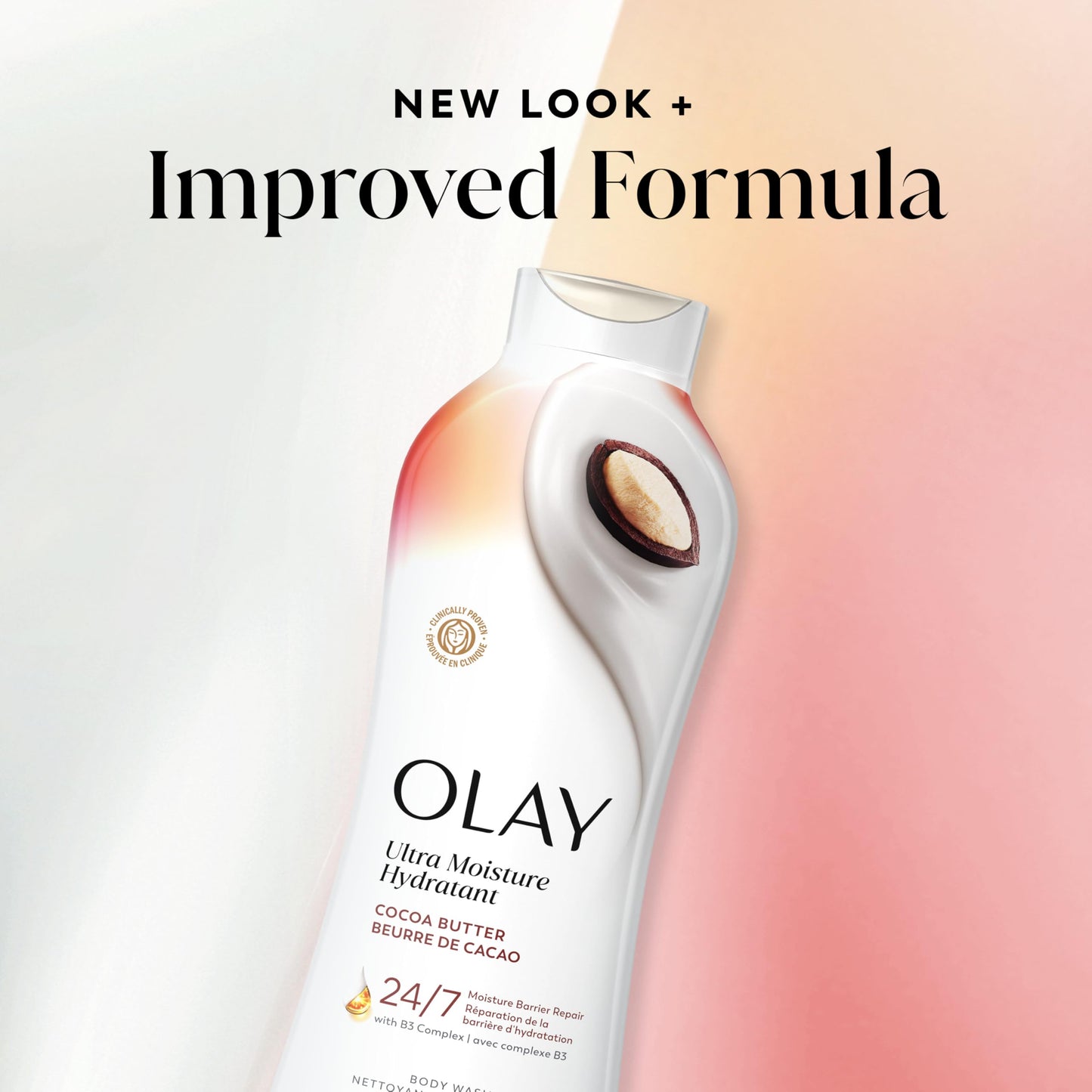 Olay Body Wash for Women, Ultra Moisture, 24hr Moisturizing, Hydrating & Refreshing, B3 Vitamin Complex, Free of Parabens & Phthalates, For All Skin Types, Cocoa Butter Scent, 22 fl oz (Pack of 4)