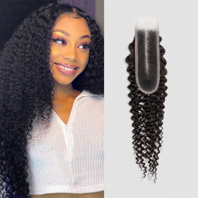 Kinky Curly Lace Closure - 100% Unprocessed Human Hair | 18 Inch, Pre-Plucked Hairline, Deep Middle Part