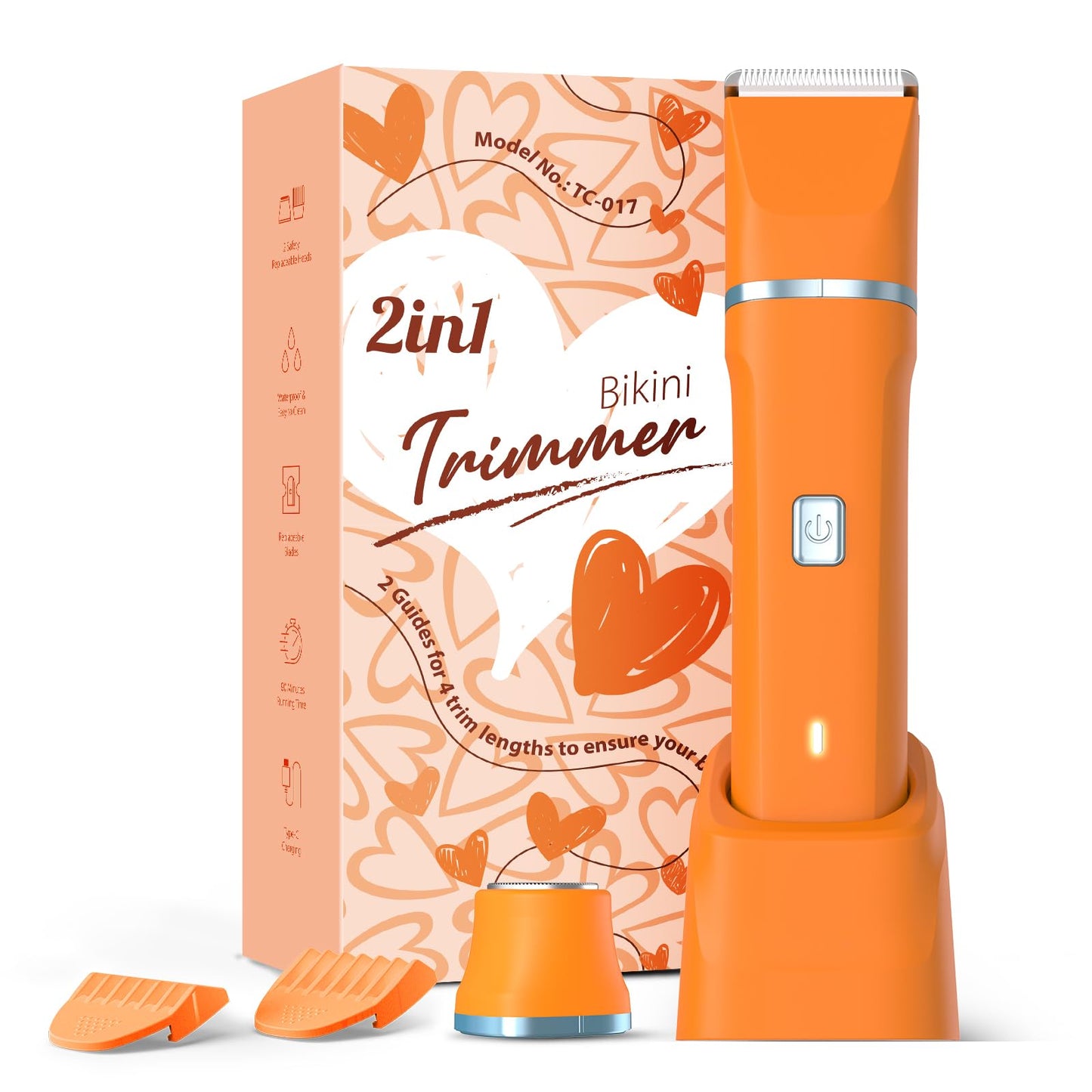 Facial Hair Removal for Women - Waterproof 2 in 1 Rechargeable Eyebrow and Bikini Trimmer for Women, Painless Electric Razor/Shaver for Lip, Arms, Face, Peach Fuzz
