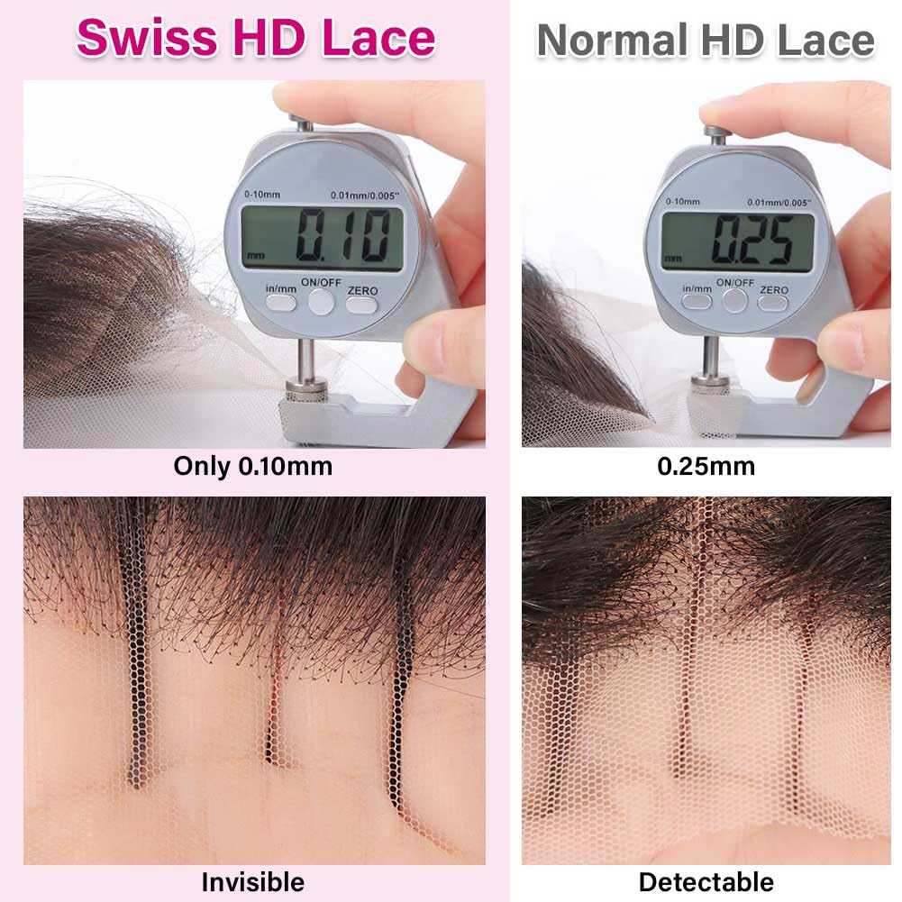 Omswet 5x5 HD Lace Deep Wave Closure Human Hair SKINLIKE 0.1mm Ultra-Thin Invisible HD Lace Pre Plucked Small Knots Closures 12A Unprocessed Brazilian Virgin Remy Hair Wet And Wavy 10 Inch