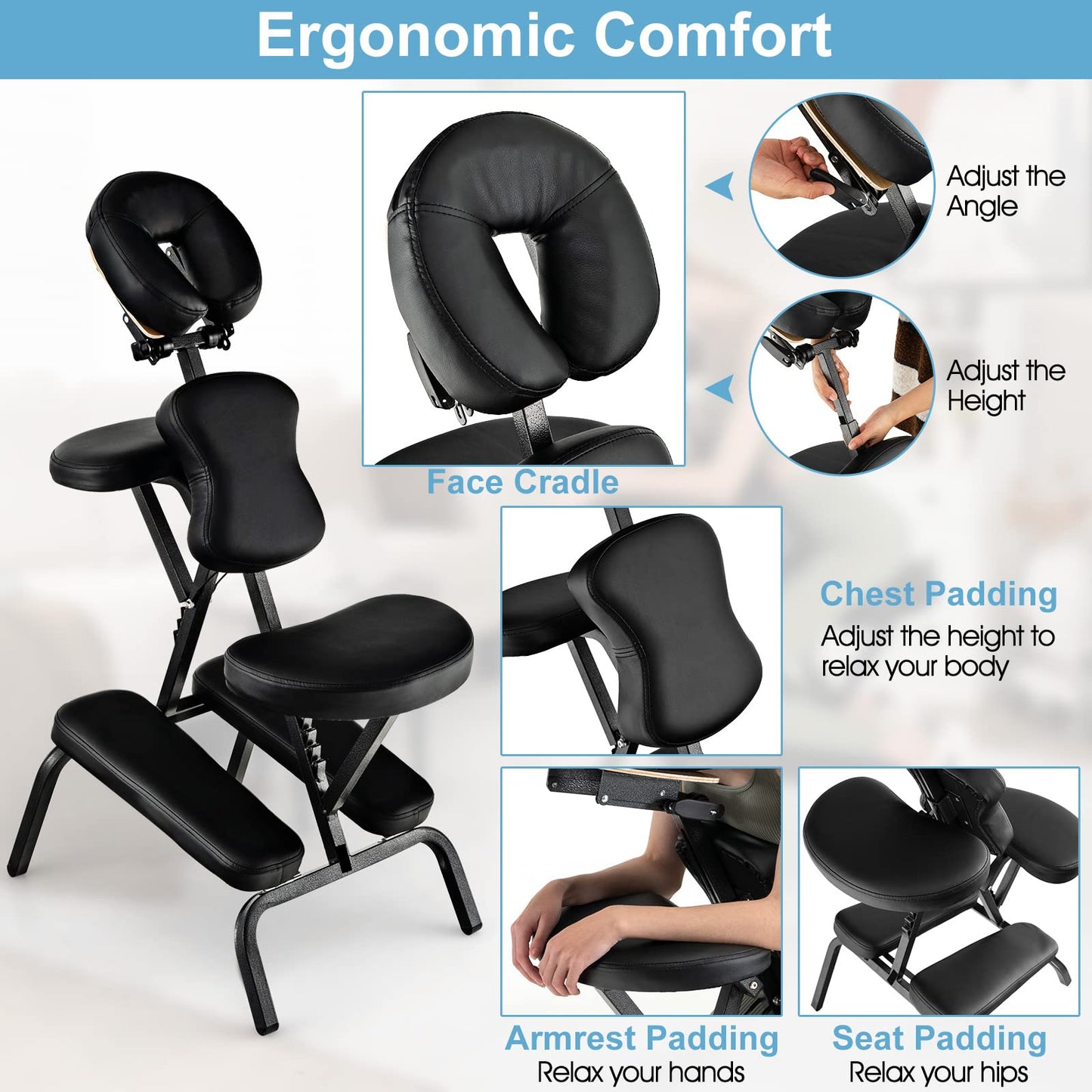 Giantex Portable Light Weight Massage Chair Travel Massage Tattoo Spa Chair w/Carrying Bag (White)
