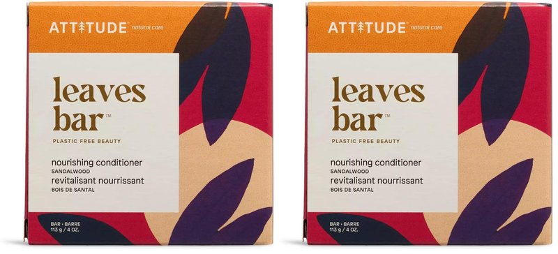 ATTITUDE Hair Conditioner Bar, Plant- and Mineral-Based Plastic-free Beauty Care, Vegan and Cruelty-free, Nourishing, Sandalwood, 4 Oz (Pack of 2)