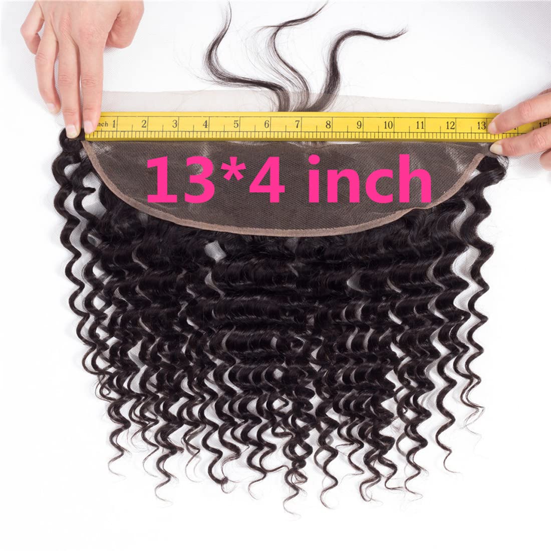 13x4 Deep Wave Lace Frontal Closure Ear to Ear 100% Unprocessed Brazilian Human Hair 150% Density Swiss Lace Frontal Closure Pre Plucked With Baby Hair Natural Black Color 18 Inch