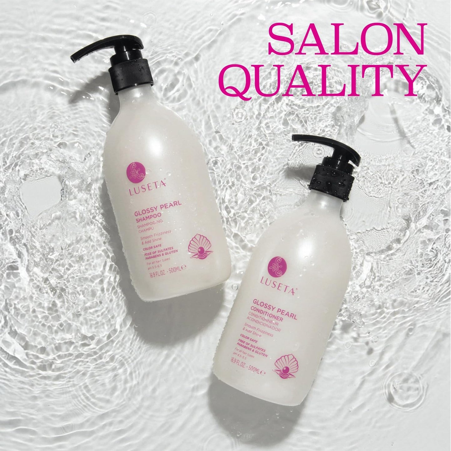 Luseta Glossy Pearl Shampoo and Conditioner Set Smooth & Moisturize, Add Shine and Helps Tame Frizz,Hydrating for Damaged Hair, Detangle,Nourish Strands, Sulfate Free,16.9oz*2