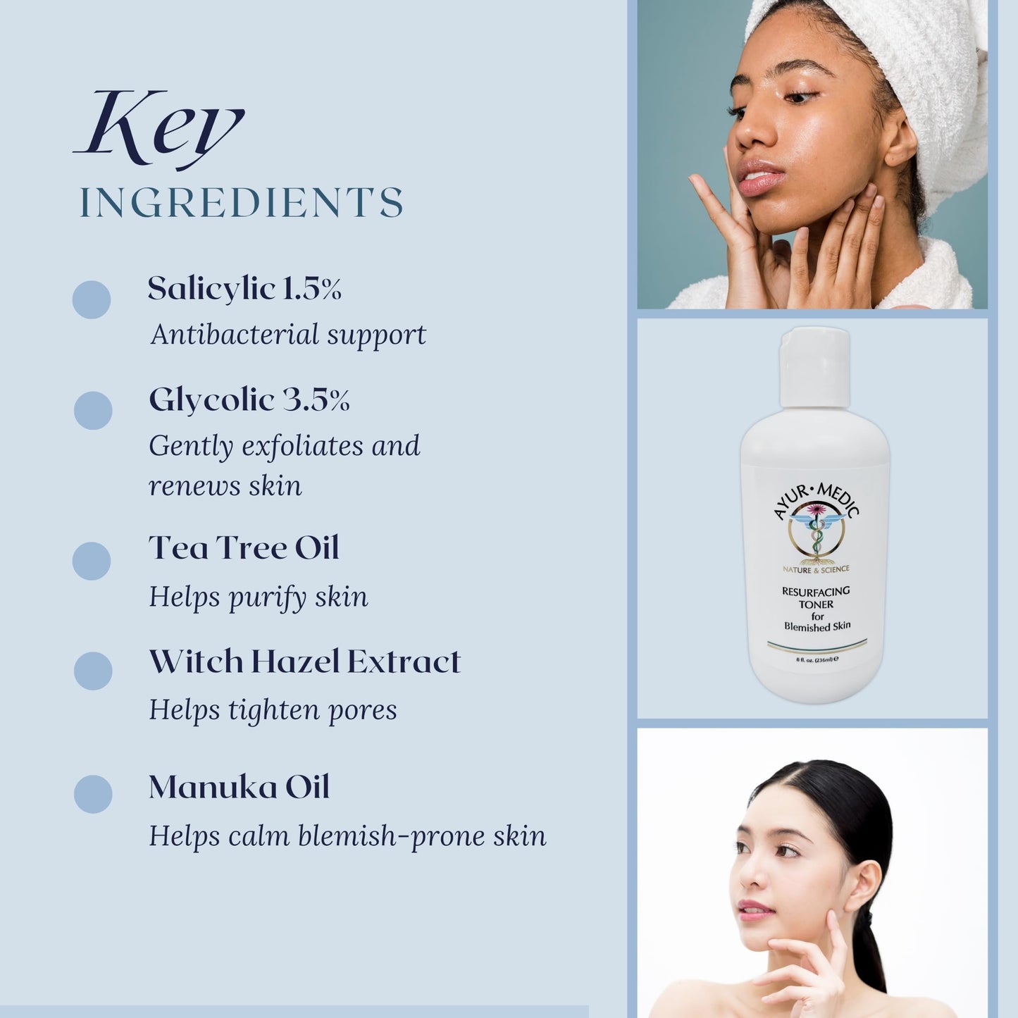 Ayur-Medic Resurfacing Toner – Gentle Facial Exfoliator that Hydrates Skin and Promotes a Fresh, Radiant Complexion, 8 oz