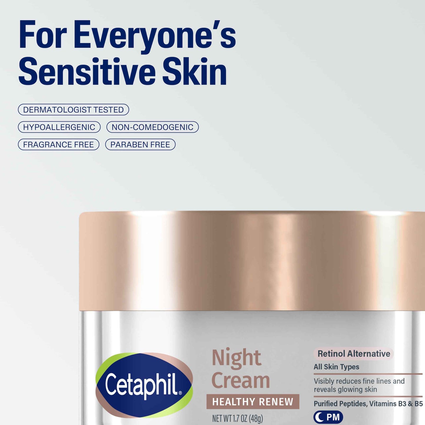 Cetaphil Healthy Renew Skin Tightening Night Cream 1.7 Oz, Wrinkle Repair Cream for Face with Peptides, Retinol Alternative Cream For Sensitive Skin, Fragrance Free