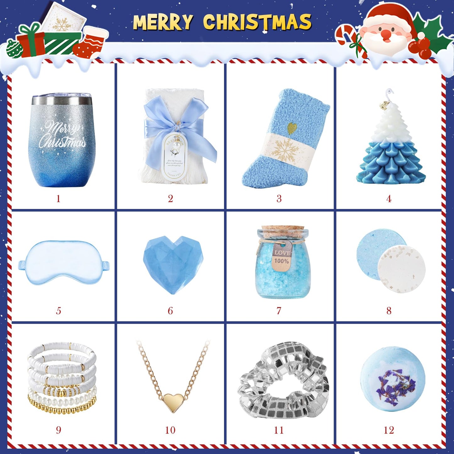 Joyliss Christmas Gift Baskets for Women, Christmas Advent Calendars 2025 for Adult Women and Teen Girls, Luxury Spa Self Care Christmas Gifts Basket Countdown Calendar for Mom Wife Girlfriend Blue