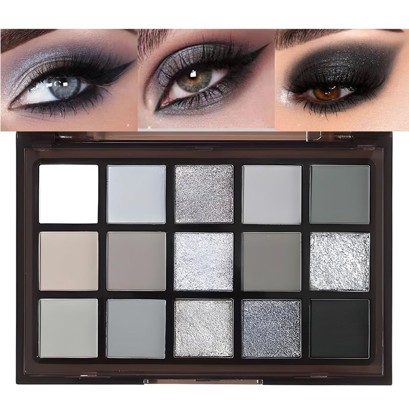 GUANTIAN Black Smoky Eye shadow Palette, 15 Colors Black Dark Grey Smokey Goth Eyeshadow Pallet, Matte High Pigmented Basic White Gray Eyeshadow For Woman