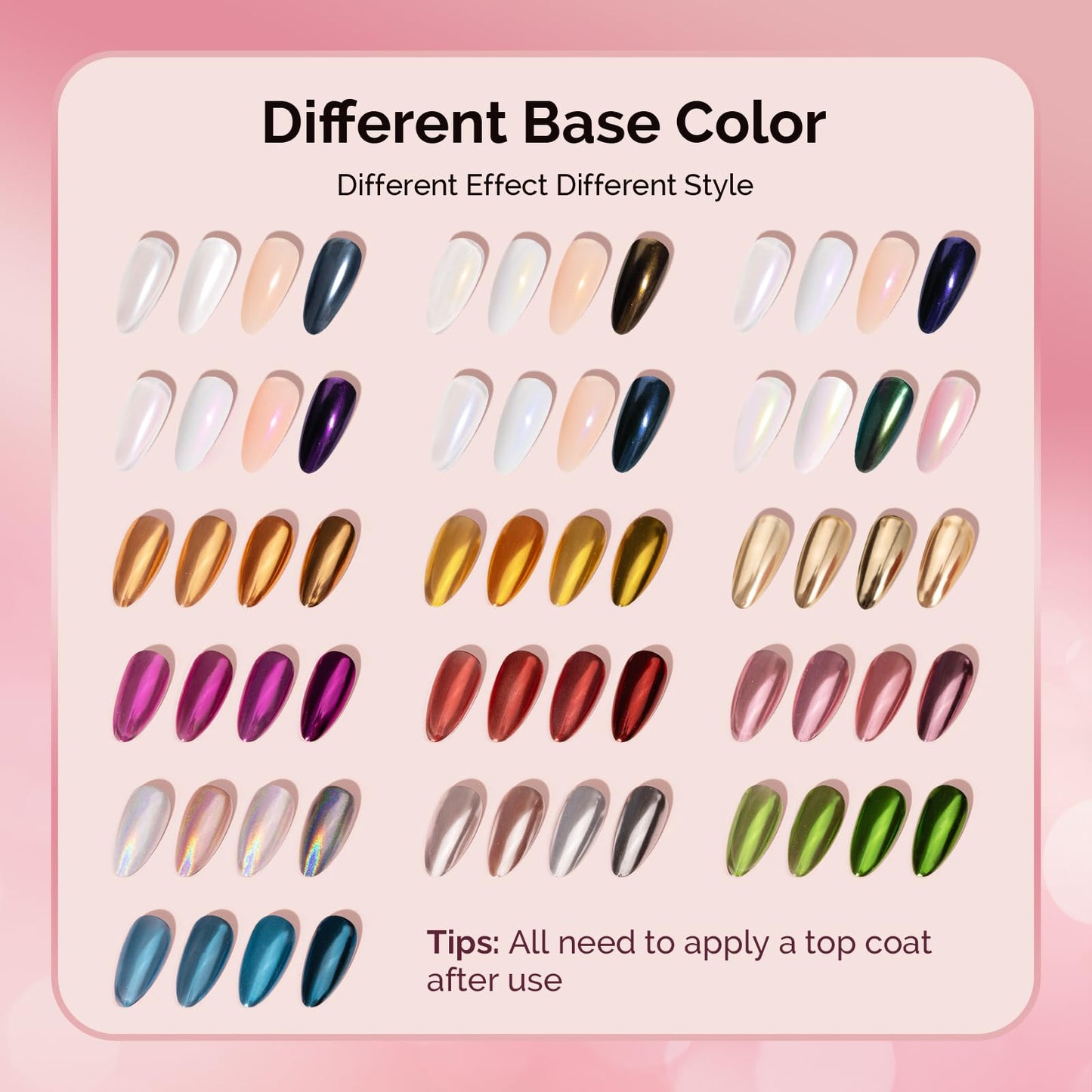 MelodySusie 16Pcs Chrome Nail Powder for Gel Nails,Metallic Mirror Effect Pigment Stylish and Technological Fine Glitter for Home DIY Salon Use