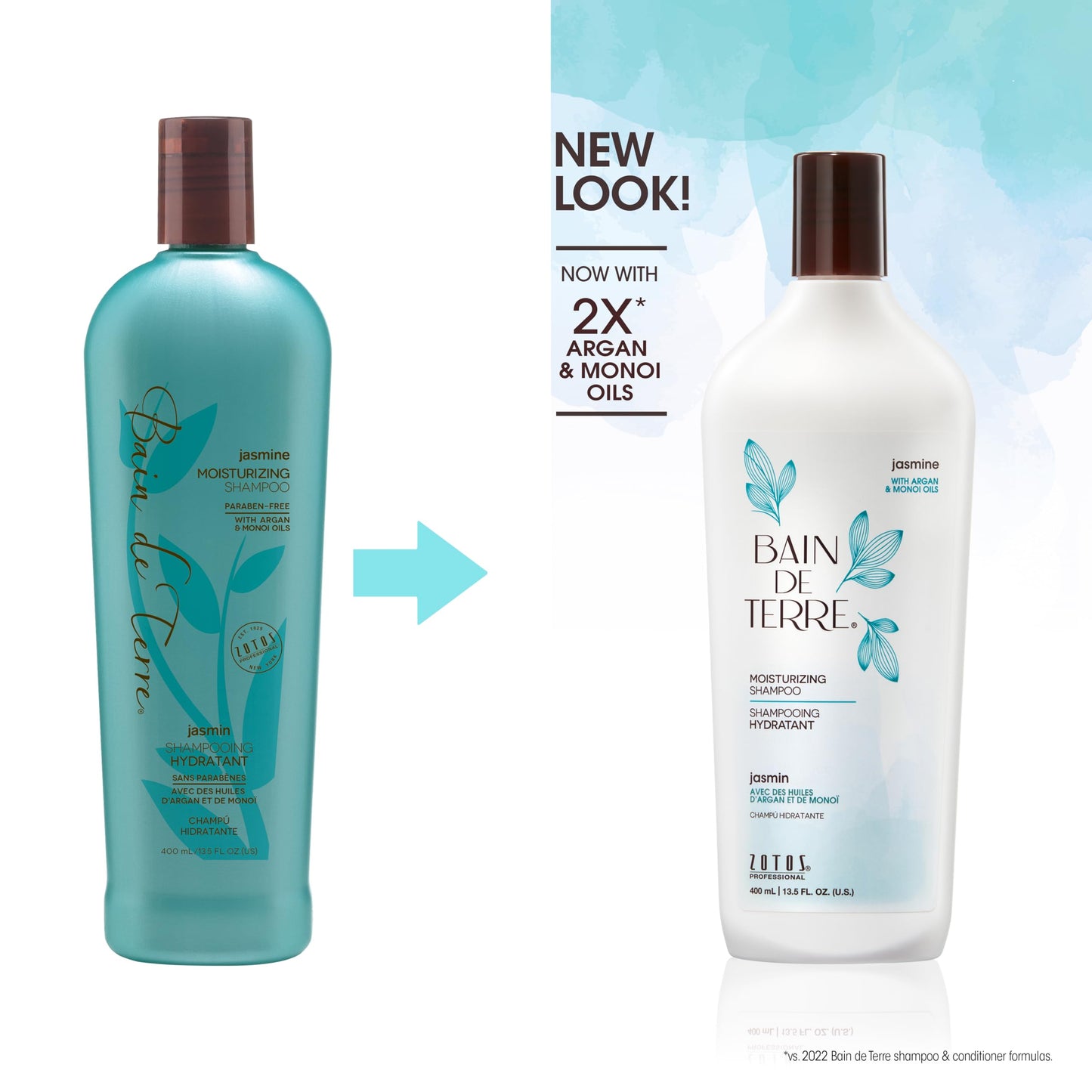 Bain de Terre Moisturizing Shampoo and Conditioner Set | Jasmine | Hydrates & Moisturizes Dry, Damaged Hair | Argan & Monoi Oils | Paraben Free | Color-Safe | 13.5 Fl Oz