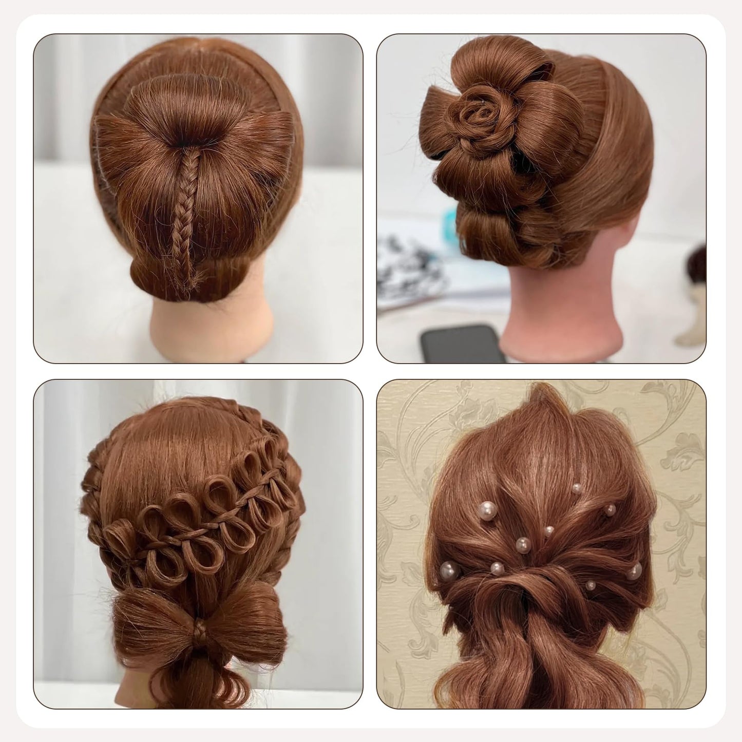MYSWEETY Mannequin Head with Hair, Doll Head for Hair Styling, Manikin Head with 100% Human Hair Cosmetology Makeup Hairdressing Training Head with Clamp Holder and Tools(18" Auburn, Makeup)