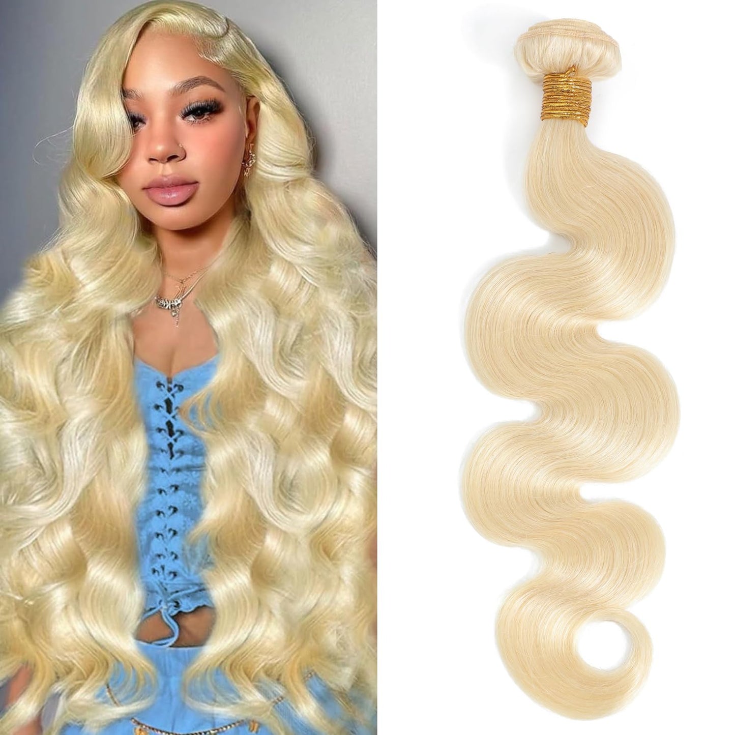 613 Blonde Body Wave Bundles Human Hair 14 Inch 613 Bundle 100% Unprocessed 12A Grade Brazilian Virgin Hair Bundles 1 Single Bundle Human Hair 613 Blonde Bundle Human Hair Extensions for Women