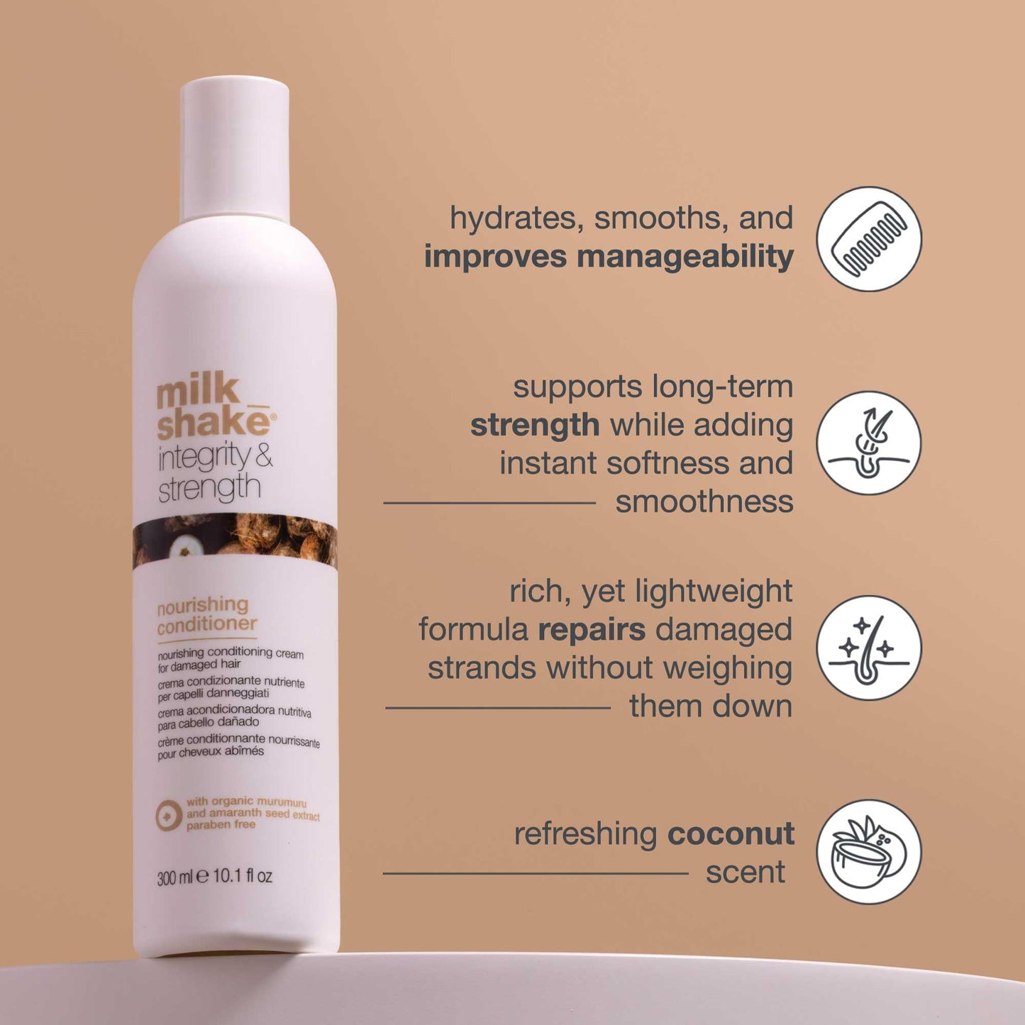milk_shake Integrity & Strength Conditioner | Strengthening conditioner for dry, damaged hair | with amaranth seed extract & muru muru butter to nourish, fortify and protect hair, 10.1 fl oz / 300 mL