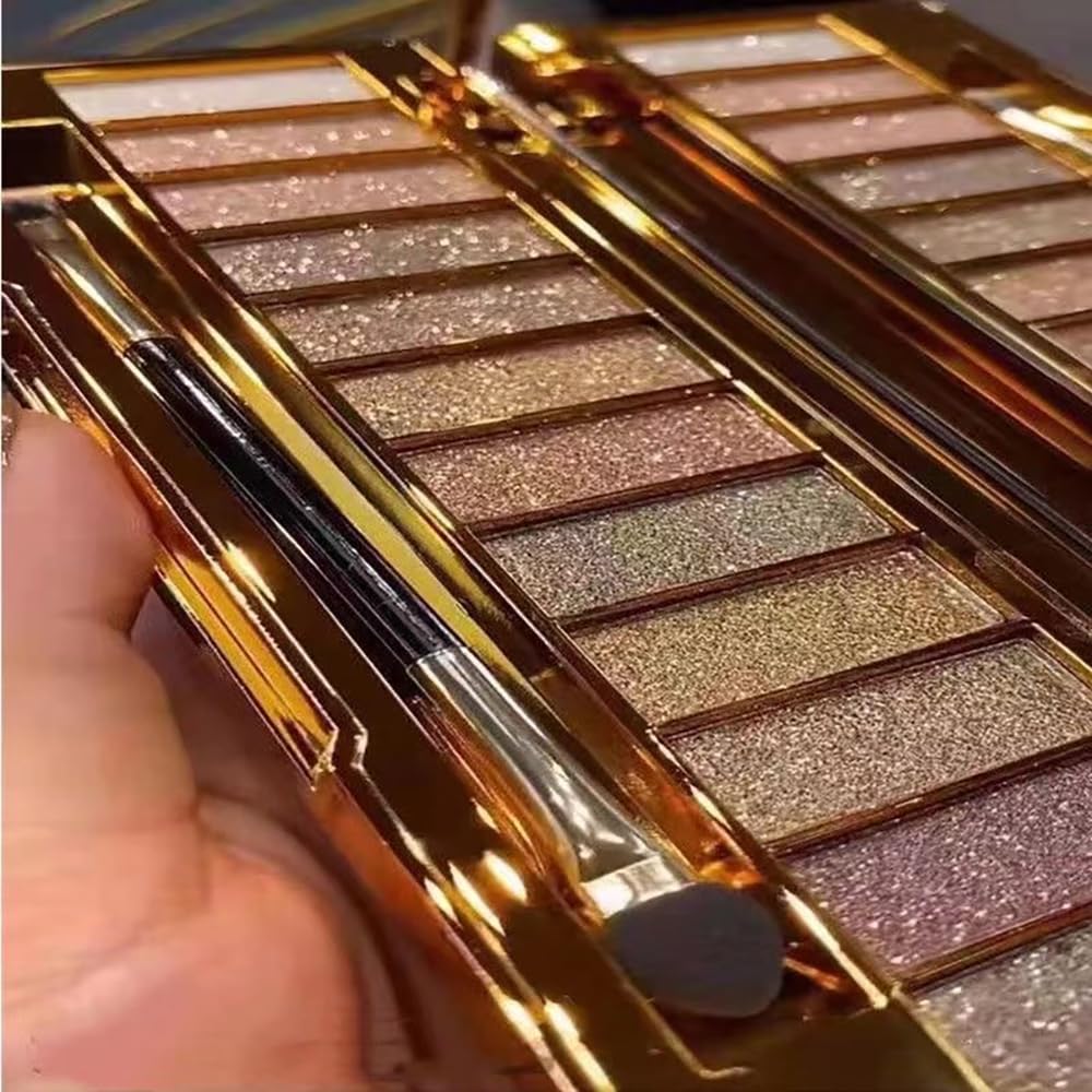 Glitter Eyeshadow Palette 12 Color Sparkle Waterproof Shimmer Make Up Palettes with Brush Mirror Highly Shining Pigmented Eyeshadow Palette for Date Party Dance Makeup (6# Daily Natural Color)