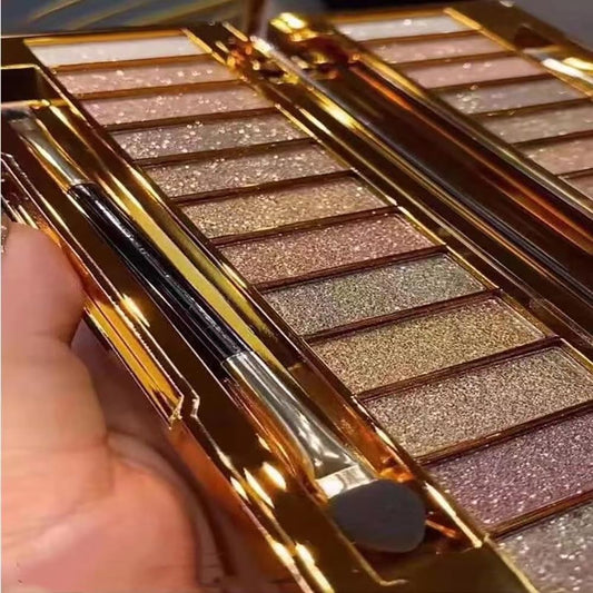 Glitter Eyeshadow Palette 12 Color Sparkle Waterproof Shimmer Make Up Palettes with Brush Mirror Highly Shining Pigmented Eyeshadow Palette for Date Party Dance Makeup (6# Daily Natural Color)