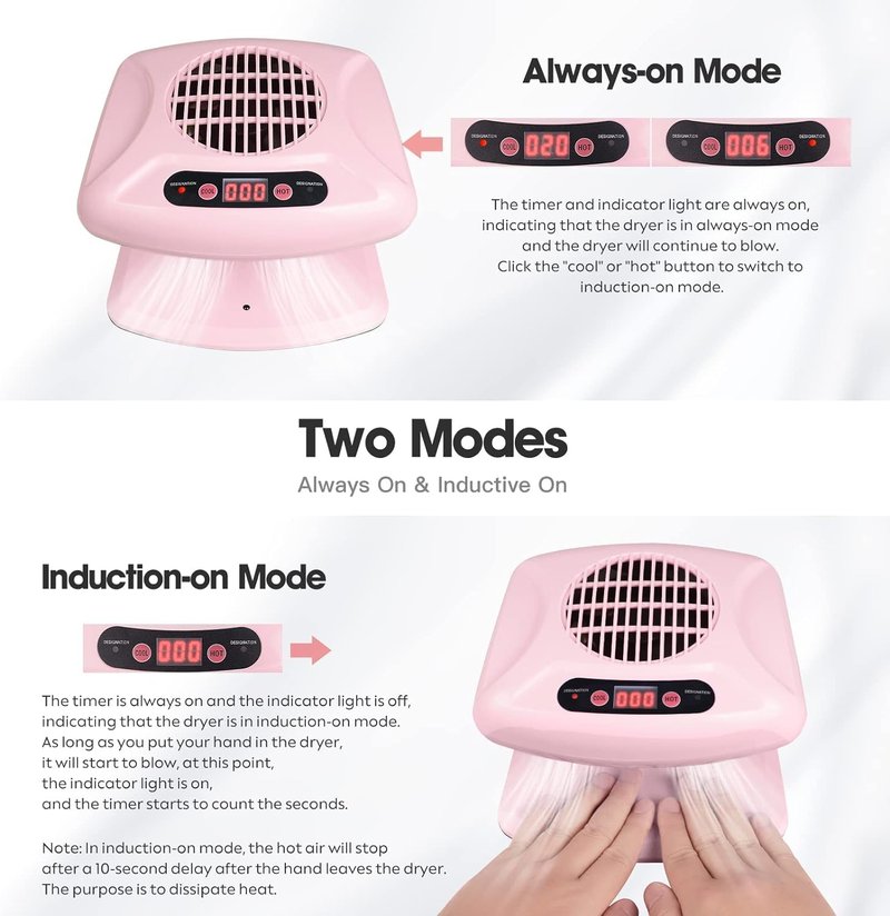 Air Nail Dryer, 300W Nail Art Blower with Automatic Sensor, Professional Air Nail Fan Blow Dryer for Both Hands and Feet, Nail Polish Drying Fan Manicure Tool for Home Salon