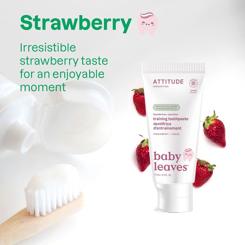Fluoride-Free Training Toothpaste for Kids - Vegan, Naturally Derived Ingredients | Strawberry, 2.6 Oz
