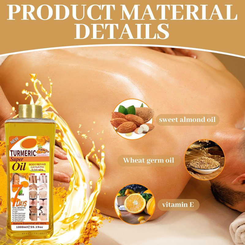 Turmeric Body Oil 1000ml, Pure Veetgold Turmeric Super Body Oil for Skin, 7days Retinol Tumeric Vit C Oil (1000ML Turmeric)