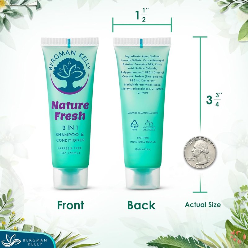 Bergman Kelly Travel Size 2-in-1 Shampoo & Conditioner - Refreshing Nature Fresh | 1 fl oz, 100 Pack