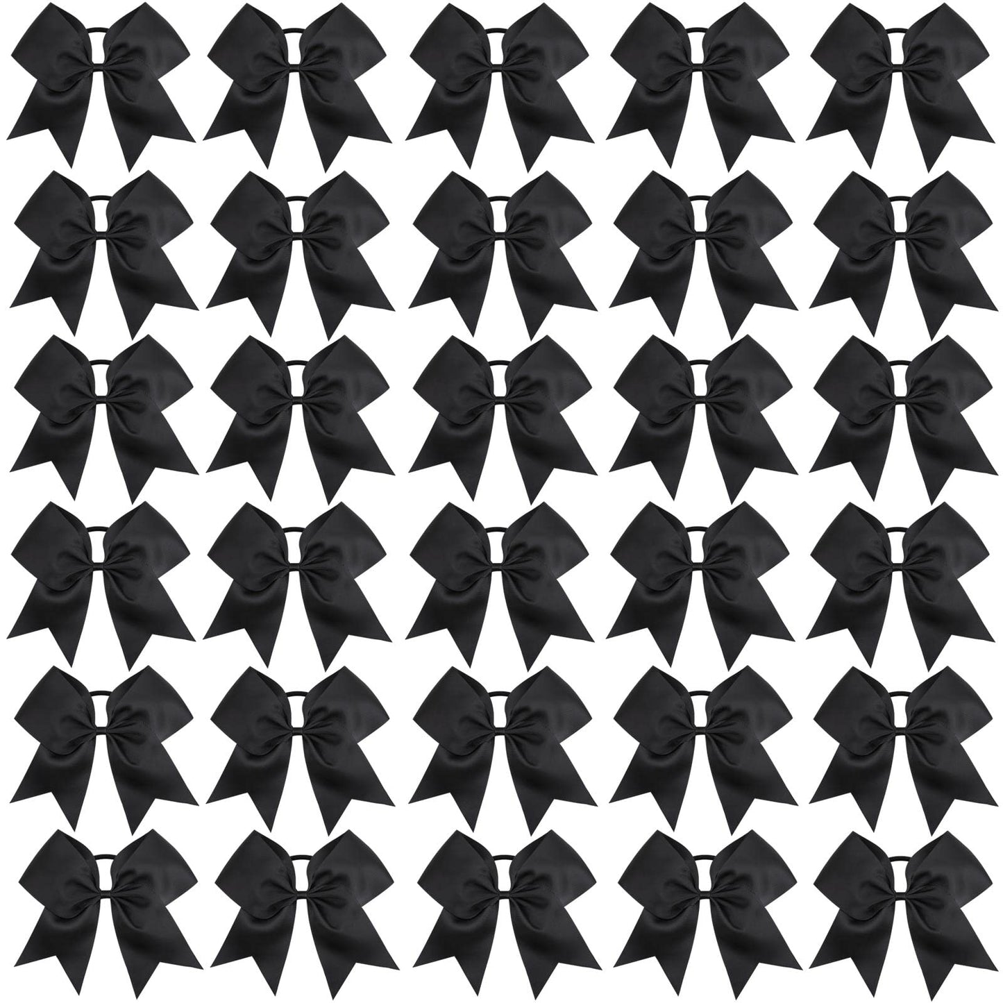 CN 30PCS 8" Large Cheer Bows, Cheerleading Bows Ponytail Holder for Girls, Grosgrain Ribbon Black Cheer Hair Bows with Elastic Hair Tie for Cheerleader College Sports Softball Competition