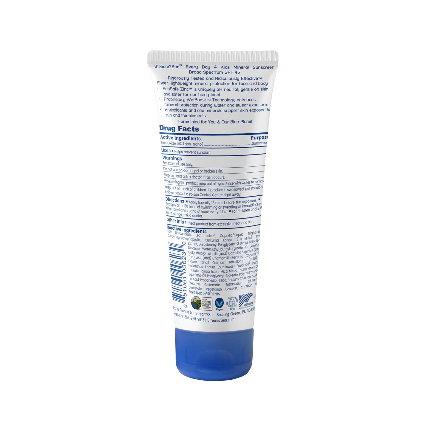 STREAM 2 SEA Every Day Kids Mineral Sunscreen SPF 45 Broad Spectrum — Gentle for Baby | Reef Safe, Biodegradable, EWG Verified | Zinc Oxide, Chamomile & Calendula | Water Resistant 80 Min 2.5 Fl Oz
