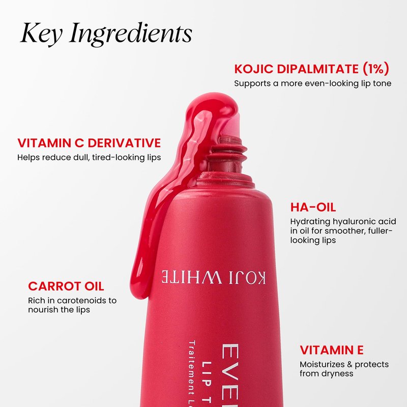Koji White Lip Discoloration Treatment for Dark Lips | Moisturizer & Hydrating Lip with 1% Kojic Acid, Hyaluronic Acid, Vitamin C, Carrot Oil - Beeswax-Free, Vegan Chapstick, 0.23 Fl Oz