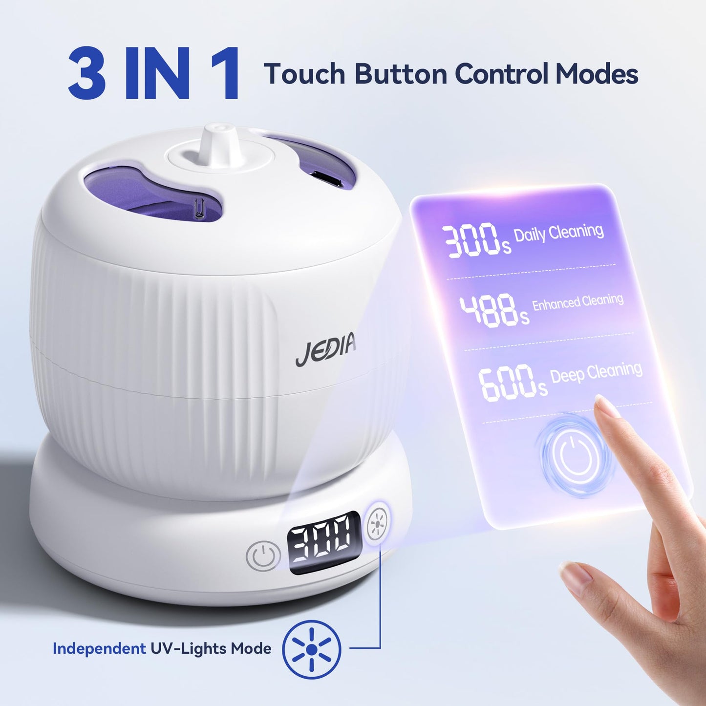 JEDIA Ultrasonic Retainer Cleaner – Detachable Denture Cleaner Machine with 4 Modes, 45kHz & Double Openable Windows Retainers Pod for Mouth Guard, Jewelry & Braces, 180ML Capacity – White