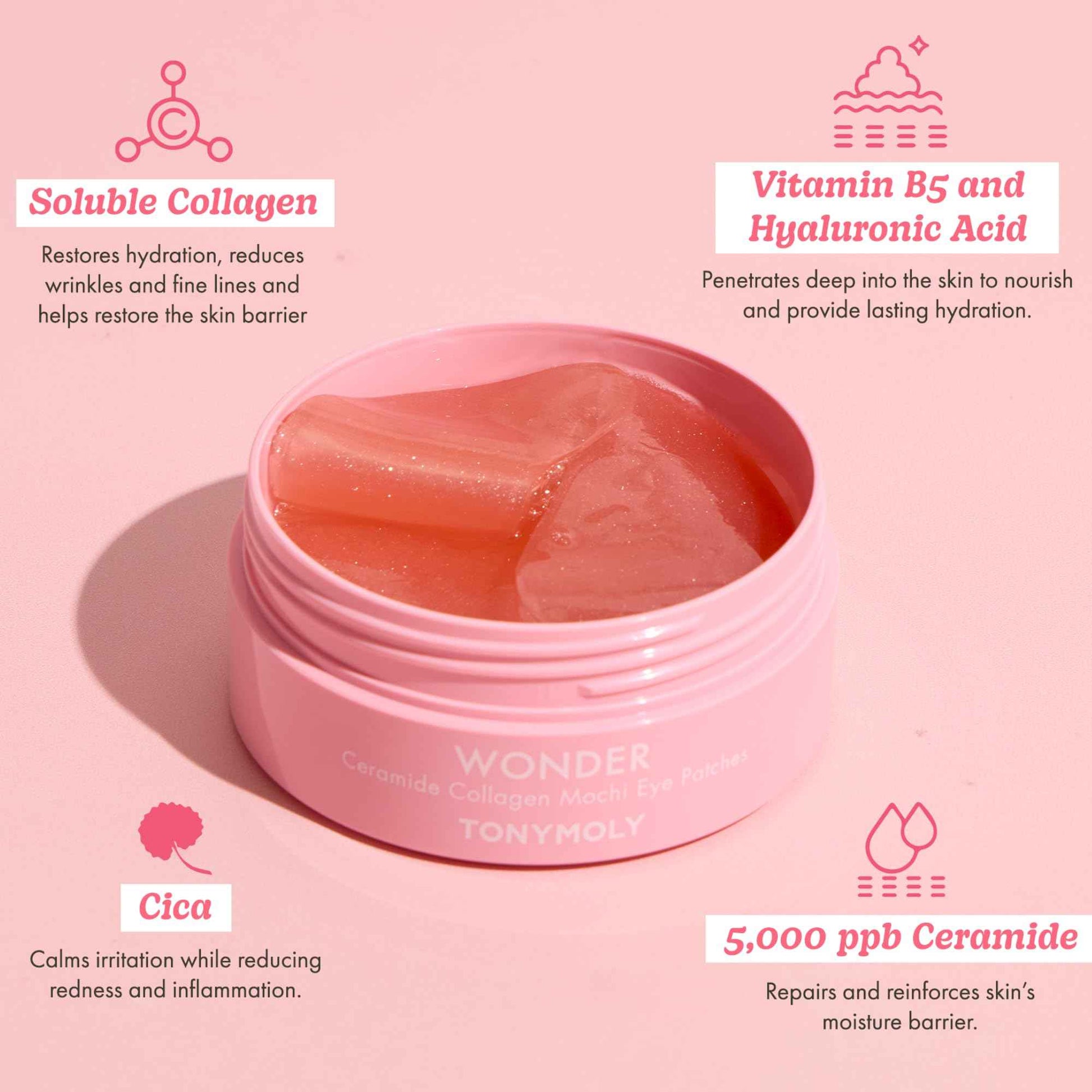 TONYMOLY Wonder Ceramide Collagen Mochi Hydrogel Under Eye Patches – Hydrating Eye Gels for Dark Circles, Puffiness & Fine Lines, 30 Pairs (84g)