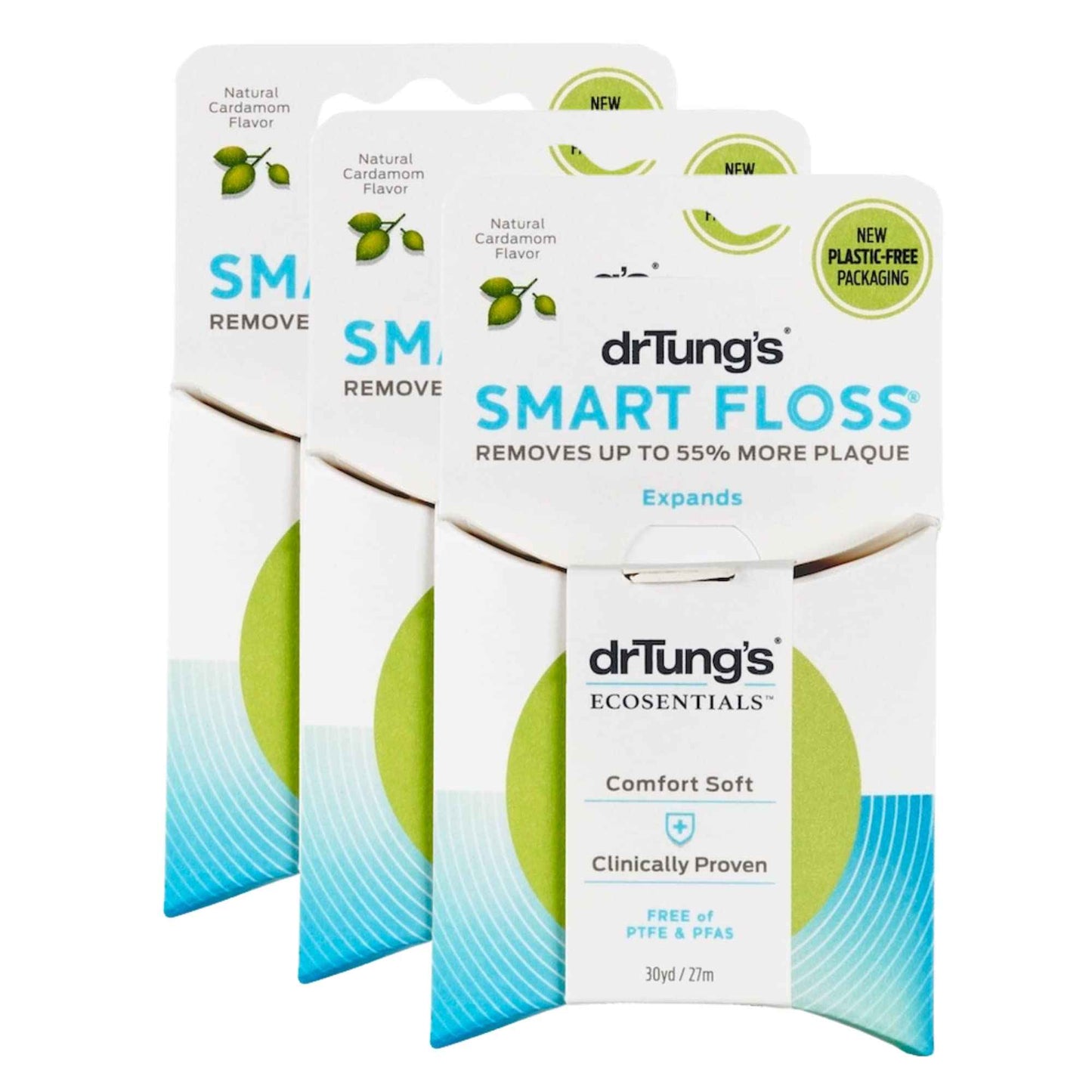 DrTung's Smart Floss - Natural Floss, PTFE & PFAS Free Floss, Gentle on Gums, Expands & Stretches, BPA Free - Natural Dental Floss Cardamom Flavor (Pack of 3)