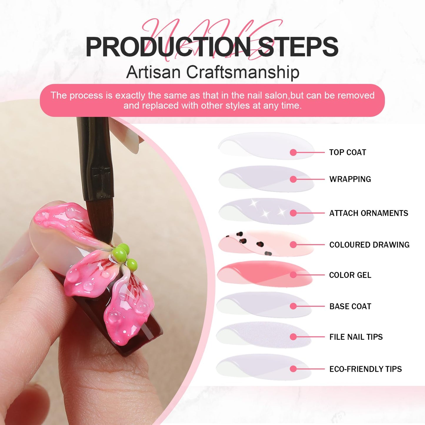 HOMSERA Handmade Press on Nails - Dark Luxury Press on Fake Nails Reusable 4D Press on Nail for Birthday Party Live Salon