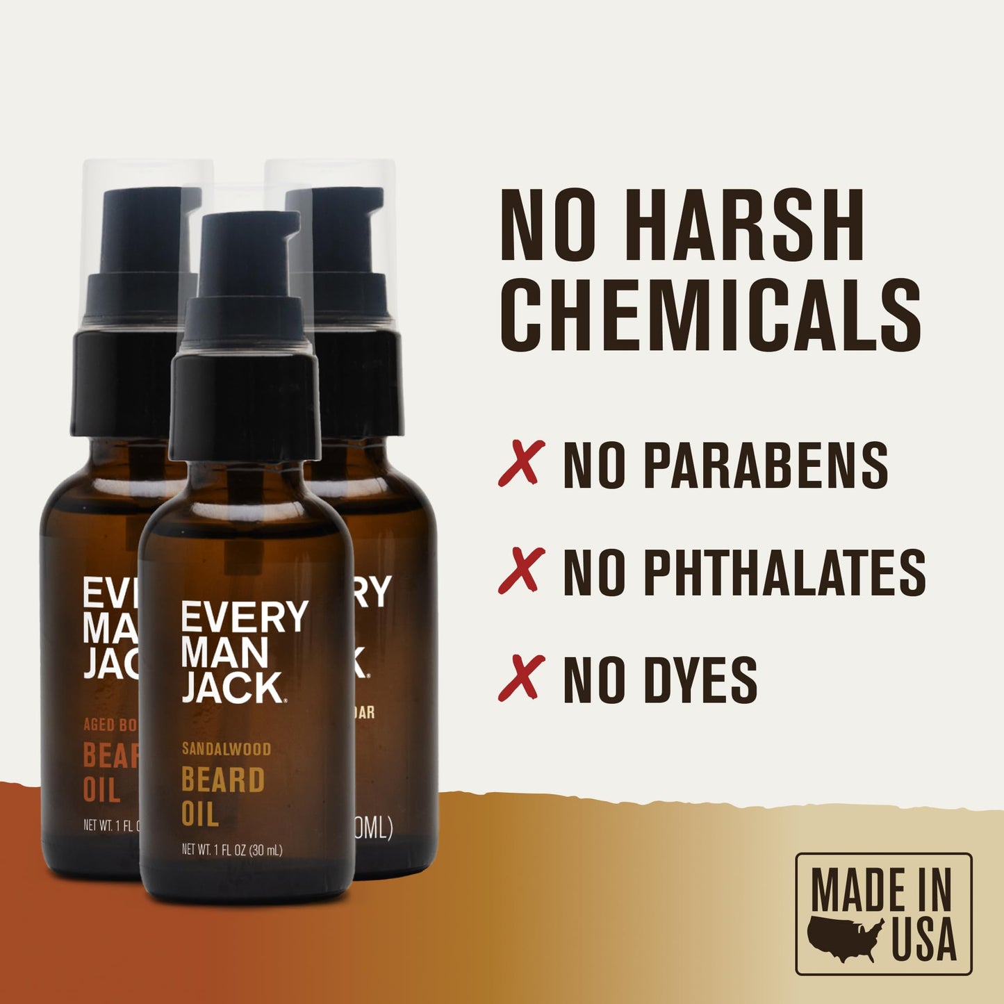 Every Man Jack Beard Oil Gift Set for Men – Full Size 3-pack - Sandalwood, Vanilla + Cedar & Aged Bourbon Scents – Softens Beard + Adds Shine - Naturally Derived w/Shea Butter – 1 fl oz (3 Pack)