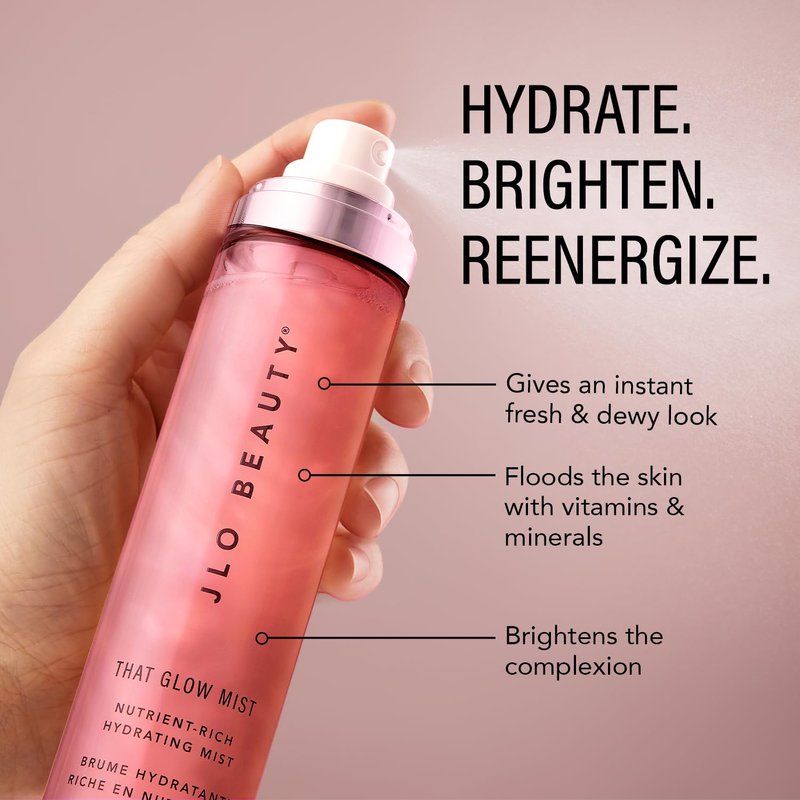 JLO BEAUTY That Glow Face Mist, Hydrating Facial Spray for Dry Skin with Niacinamide, Hyaluronic Acid & Ceramides, Refreshing Dewy Setting for Radiant Skin, 4 oz