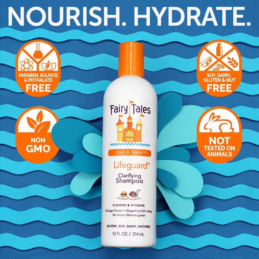 Fairy Tales Sun & Swim Lifeguard Kids Clarifying Shampoo - Chlorine Removal Swim Shampoo for Kids - Removes Green Pool Tones, Sea Salt & Mineral Buildup - Citrus Scent - 32 oz