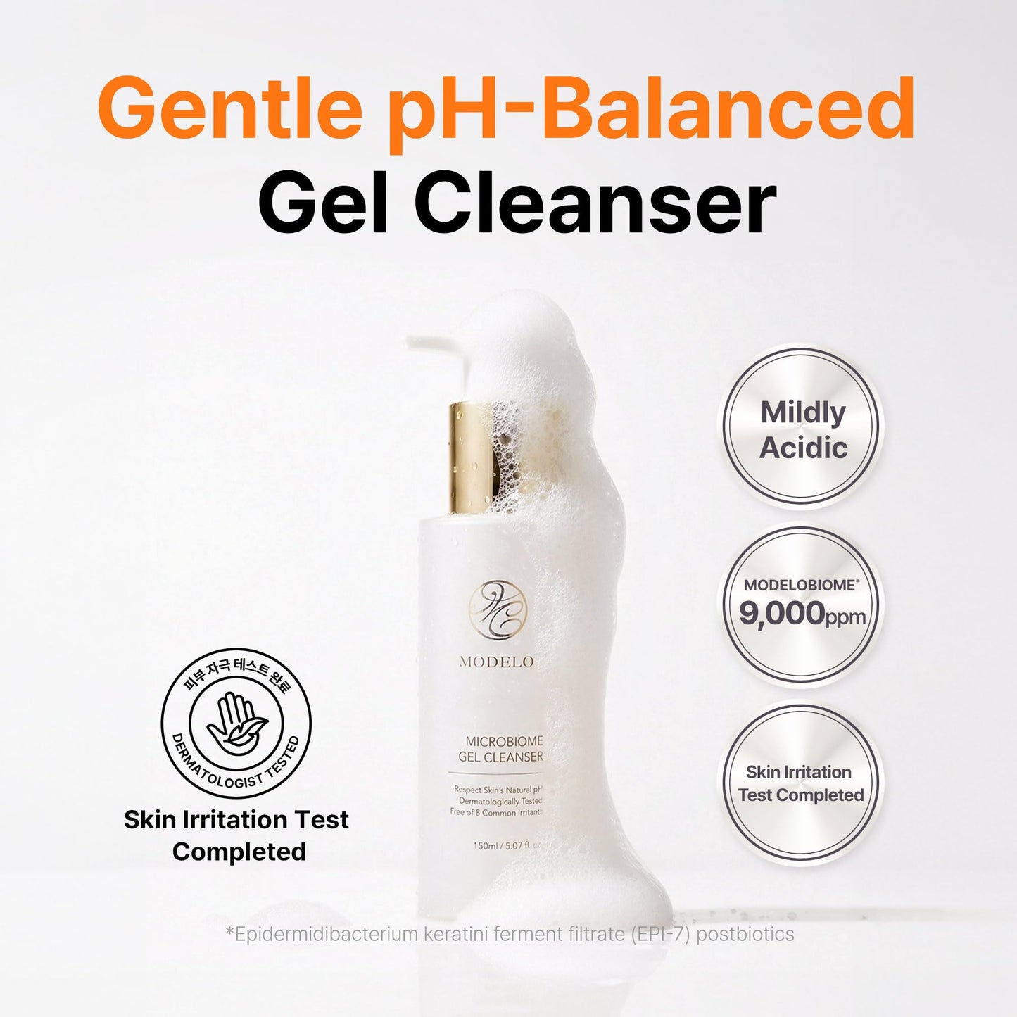 Modelo Microbiome Gel Cleanser, Mild Acidic & Gentle Hydrating Facial Cleanser with Microbiome Extracts for Balanced Skin, Korean Skincare, 5.07 fl.oz.