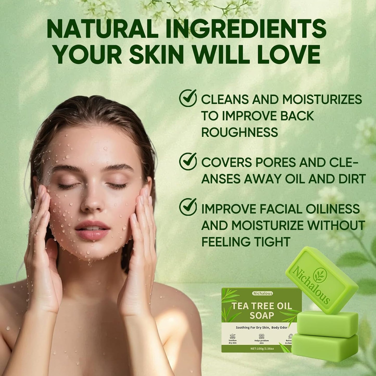 Tea Tree Soap Bar - Natural Handmade Deep Pore Cleansing with Tea Tree Oil & Coconut Oil | 3-Pack