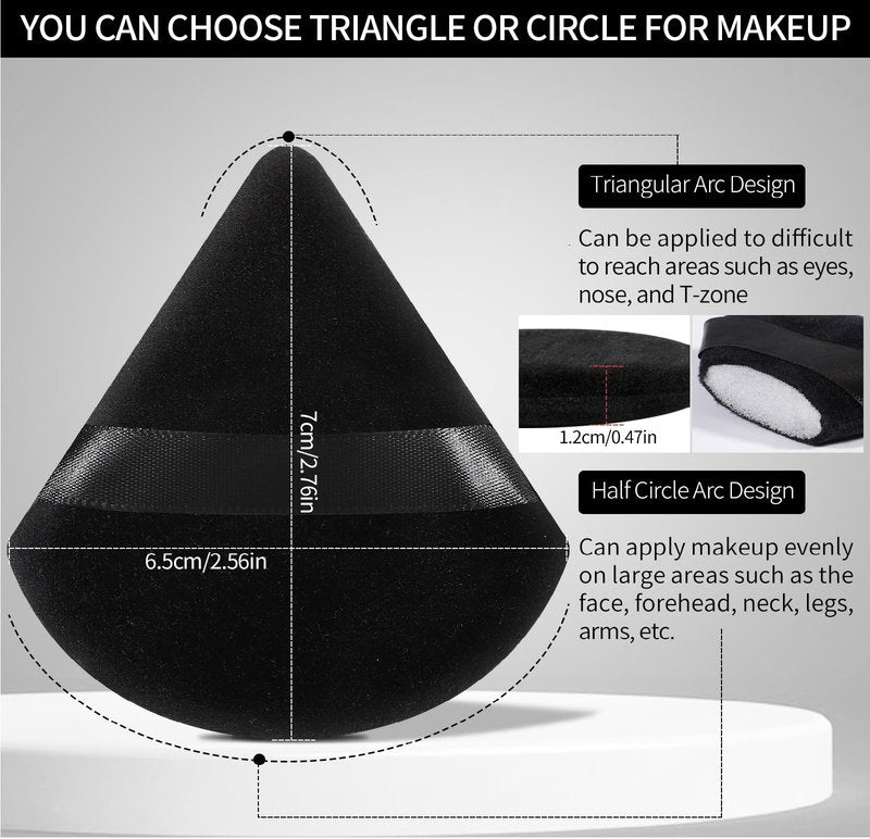Pimoys 6 Pcs Powder Puff, Face Soft Triangle Makeup Puff Velour Makeup Sponge for Loose Powder (Black)