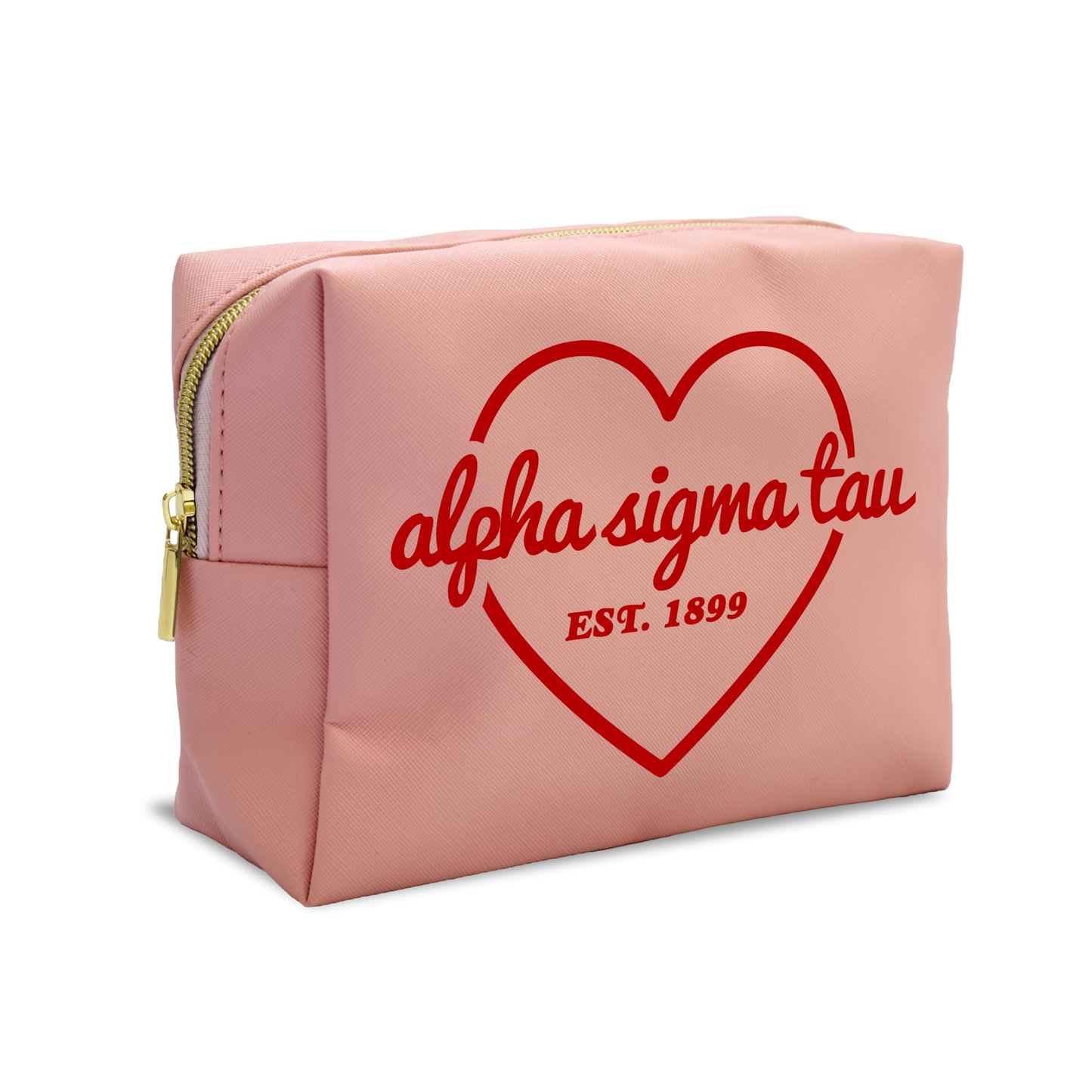 Sorority Shop Alpha Sigma Tau Makeup Bag - Multi-Purpose PU Leather, Water-Resistant Makeup travel bag with Licensed Design and Zipper Closure, Perfect Alpha Sigma Tau Sorority Gifts for Women