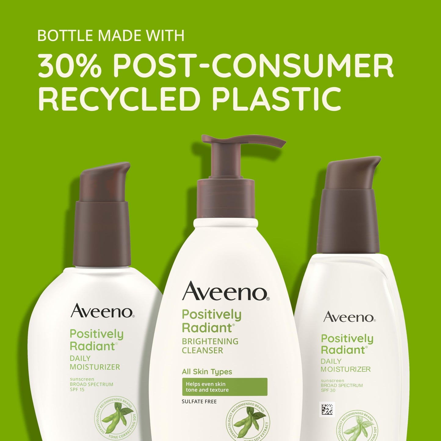 Aveeno Positively Radiant Face Moisturizer with SPF 30 Sunscreen, Hydrating Facial Moisturizer with Soy Extract to Visibly Improve Skin Tone and Texture, Hypoallergenic Formula, Oil-Free, 2.3 Fl Oz