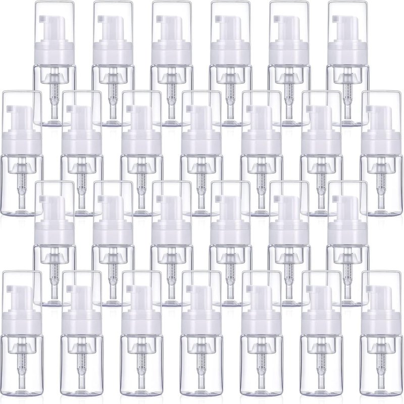 Foam Pump Dispenser 1oz | 50 Pack Refillable Travel Size Bottles for Lash Shampoo & Cosmetics