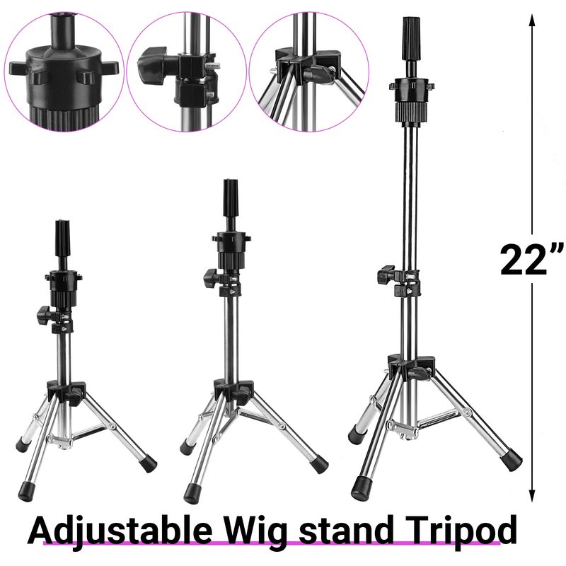 Yahenda 23 Inch Wig Cork Canvas Block Head with Mannequin Tripod Head Stand Wig Holder Stand with Pins Wigs Making Kit and Supplies Accessories for Cosplay Making Wigs Styling Display (Pink)