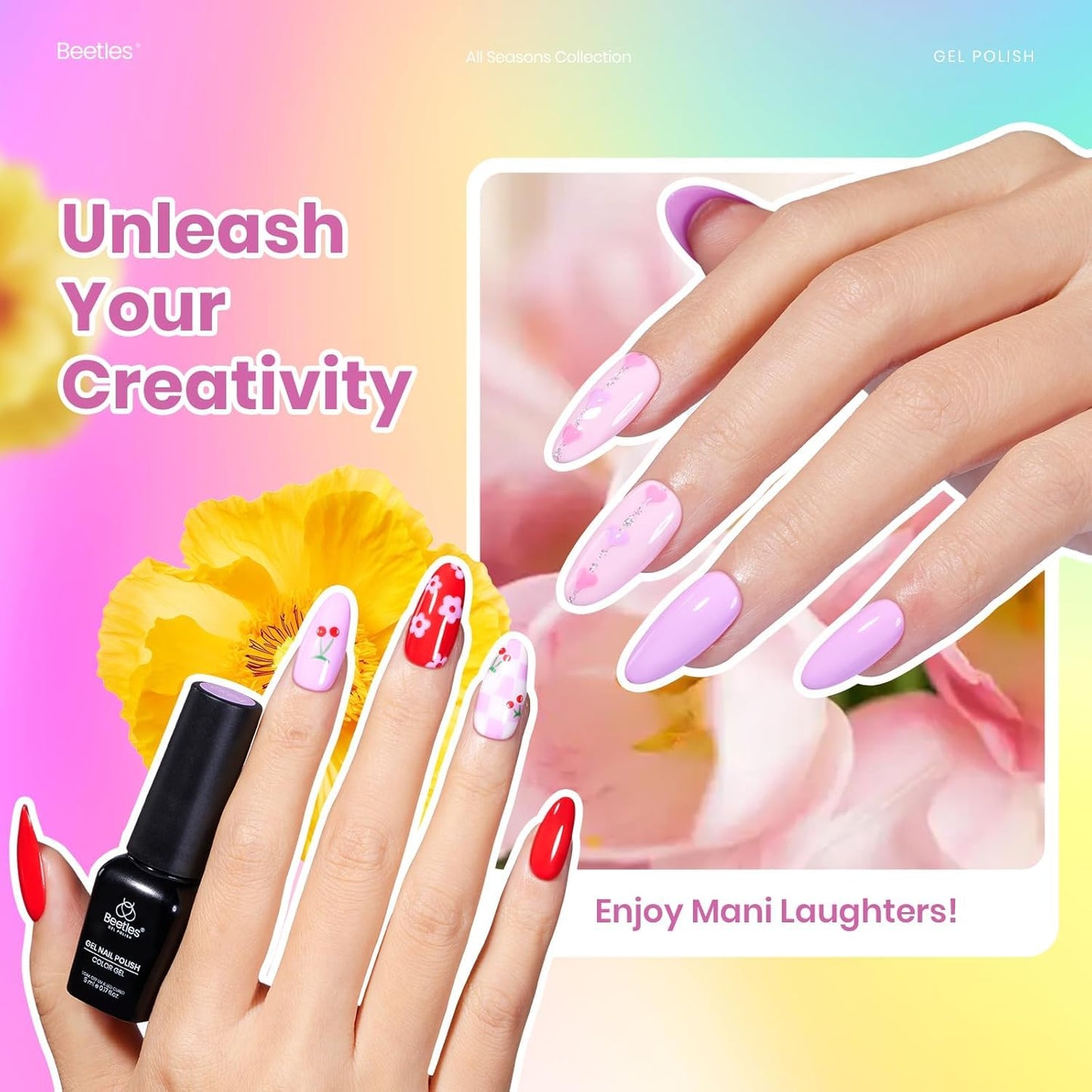 Beetles Summer Gel Polish Set - 36 Vibrant Neon & Pastel Colors | Base Coat, Glossy & Matte Top Coats