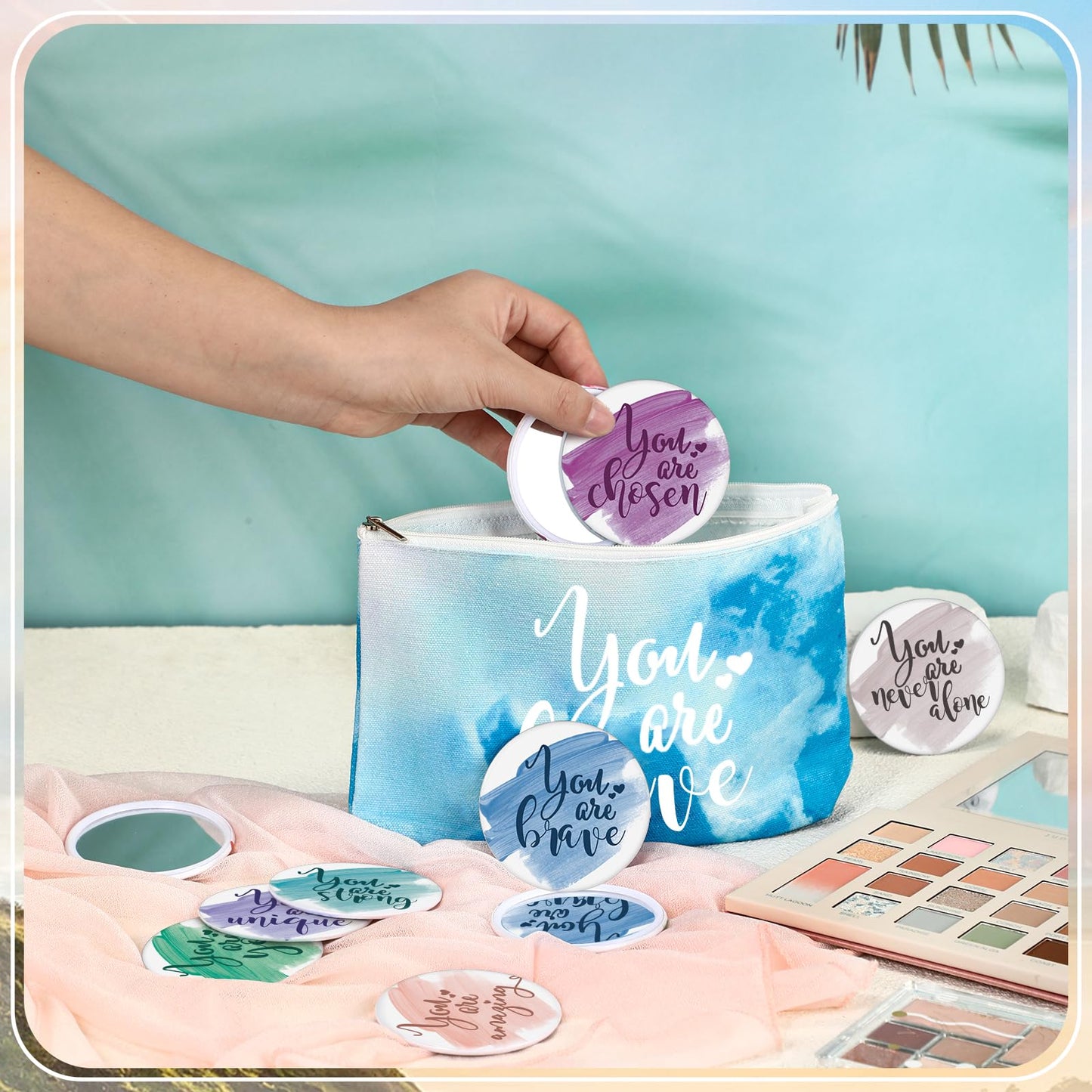Vercraft Employee Appreciation Gift for Women Teacher Inspirational Canvas Makeup Bag Portable Compact Mirror Bulk Cosmetic Bag Thank You Volunteer CNA Nurse Coworker(Inspiration,Pastel,60 Pcs)